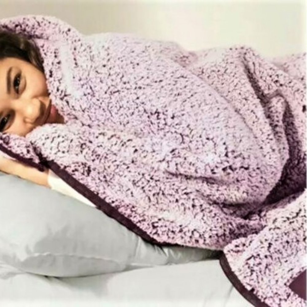 Victorias Secret PINK Washed Sherpa Purple Blanket